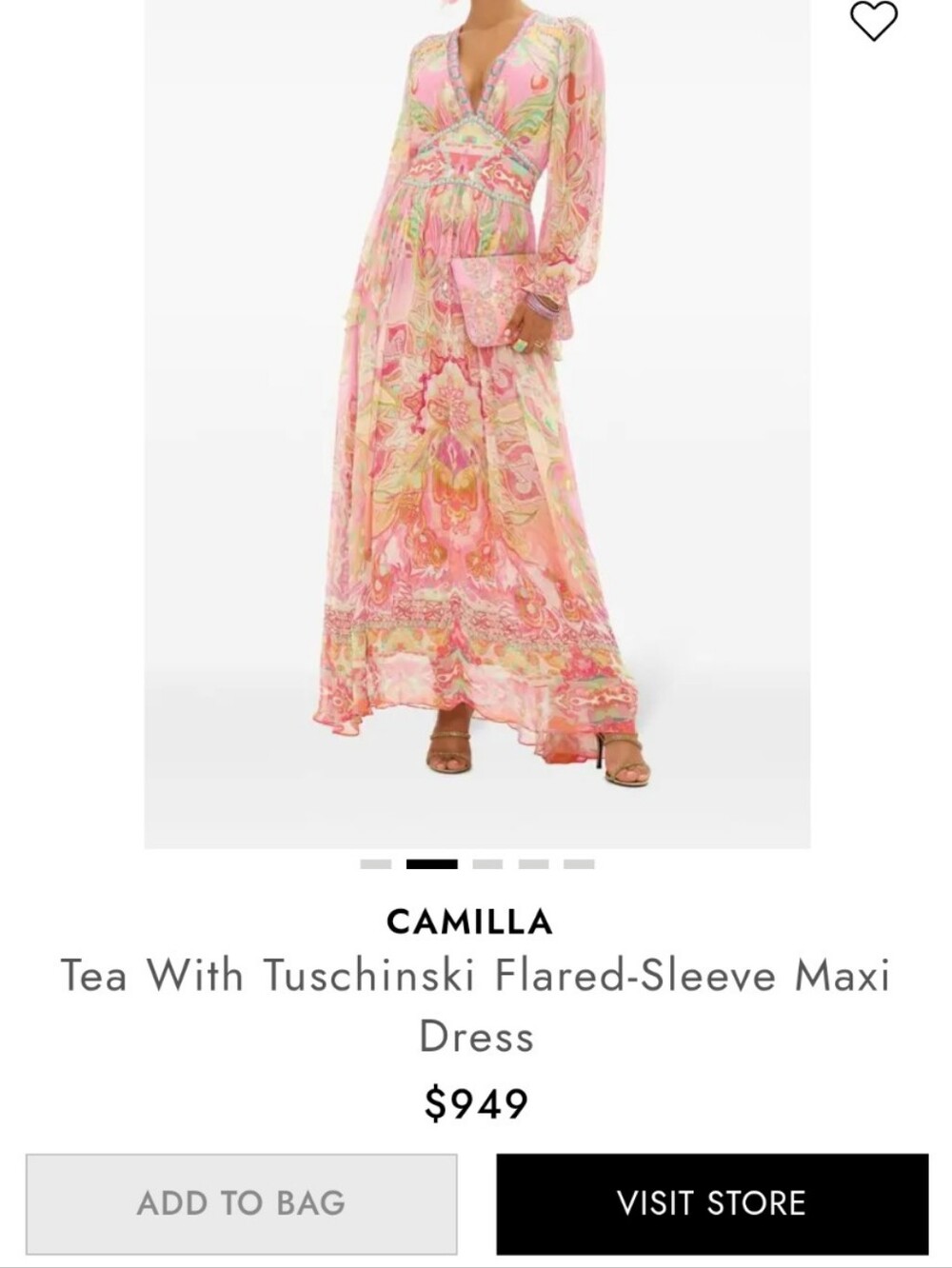Camilla Pink & Peach Flared-Sleeve Maxi Dress with gorgeous details.Size Small.